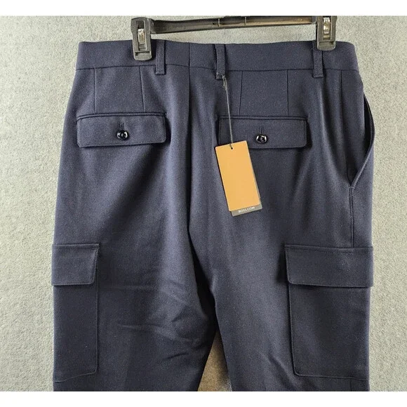 BOSS Pepe Cargo Wool Relaxed Fit Pants Mens 32R Dark Blue Zip Fly Button Closure